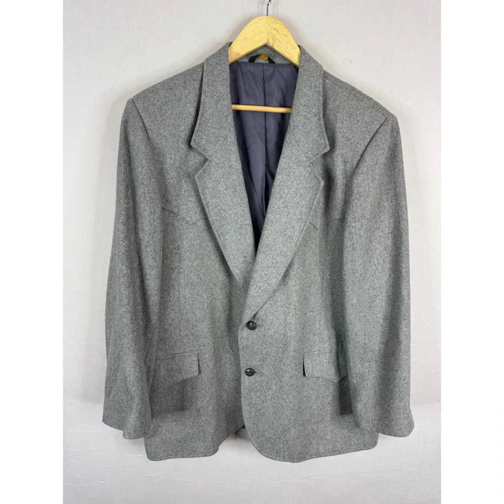 Pioneer Wear Mens 44 Grey Wool Western Blazer Sport Coat Made in USA